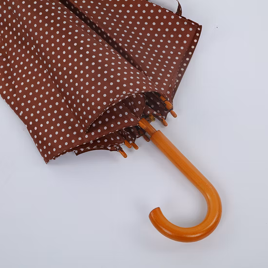 Guarda-chuva de madeira de abertura automática de 23 polegadas e 8 nervuras estilo clássico com impressão de logotipo OEM