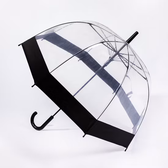 Guarda-chuva de cúpula clara adulto barato por atacado borda larga azul transparente PVC Poe guarda-chuva de presente masculino para chuva