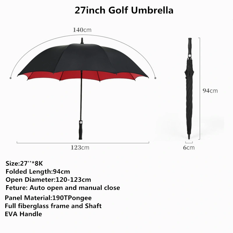 Factory Outdoor Promotional Windproof Customized 27′′ Rain Straight Golf Umbrella