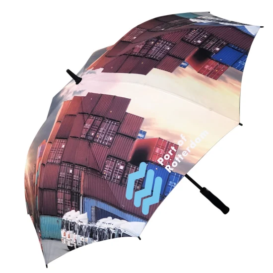 Guarda-chuva de golfe com armação de fibra de vidro automática extragrande à prova d'água grande atacado com logotipo personalizado
